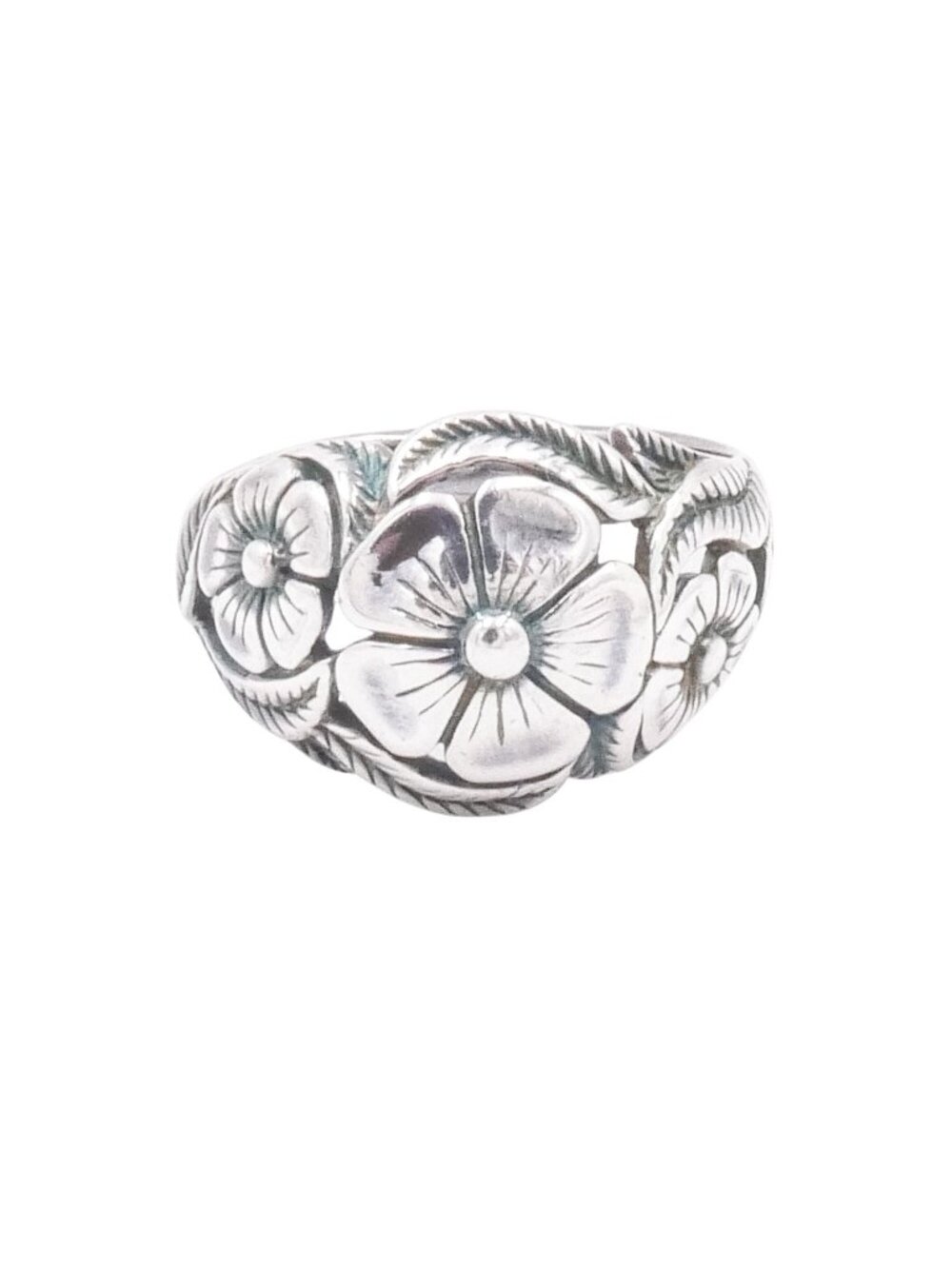 Vintage 1950s Sterling Silver Floral Dome Ring Size 8.5